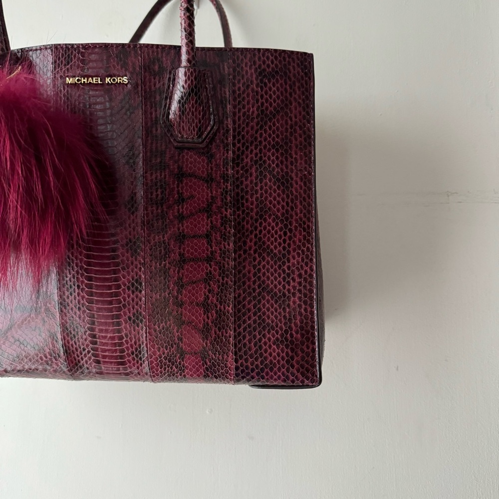 Michael Kors | Red Large Mercer Genuine Snakeskin Tote Bag - Picture 6 of 15